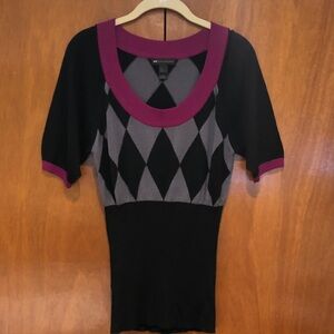 Vintage MNG Casual Sportswear Argyle Short Sleeve Top - M - Excellent Condition